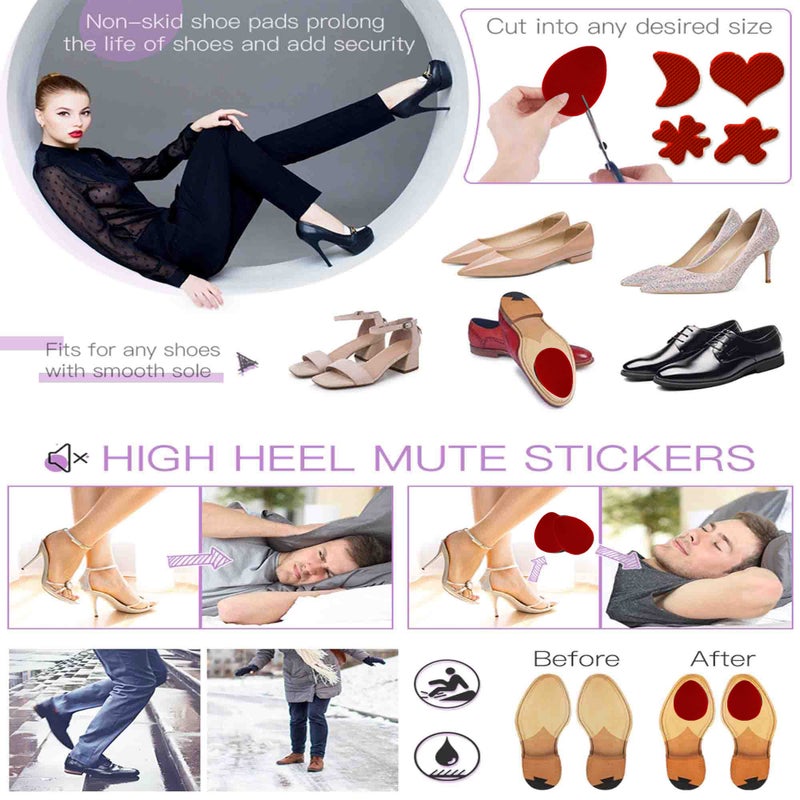 Feeke Non Slip Shoes Pads Self-Adhesive Shoe Grips Rubber Anti-Slip Shoe Grips Sole Stick Protector (Red-3Pairs) - Image 4